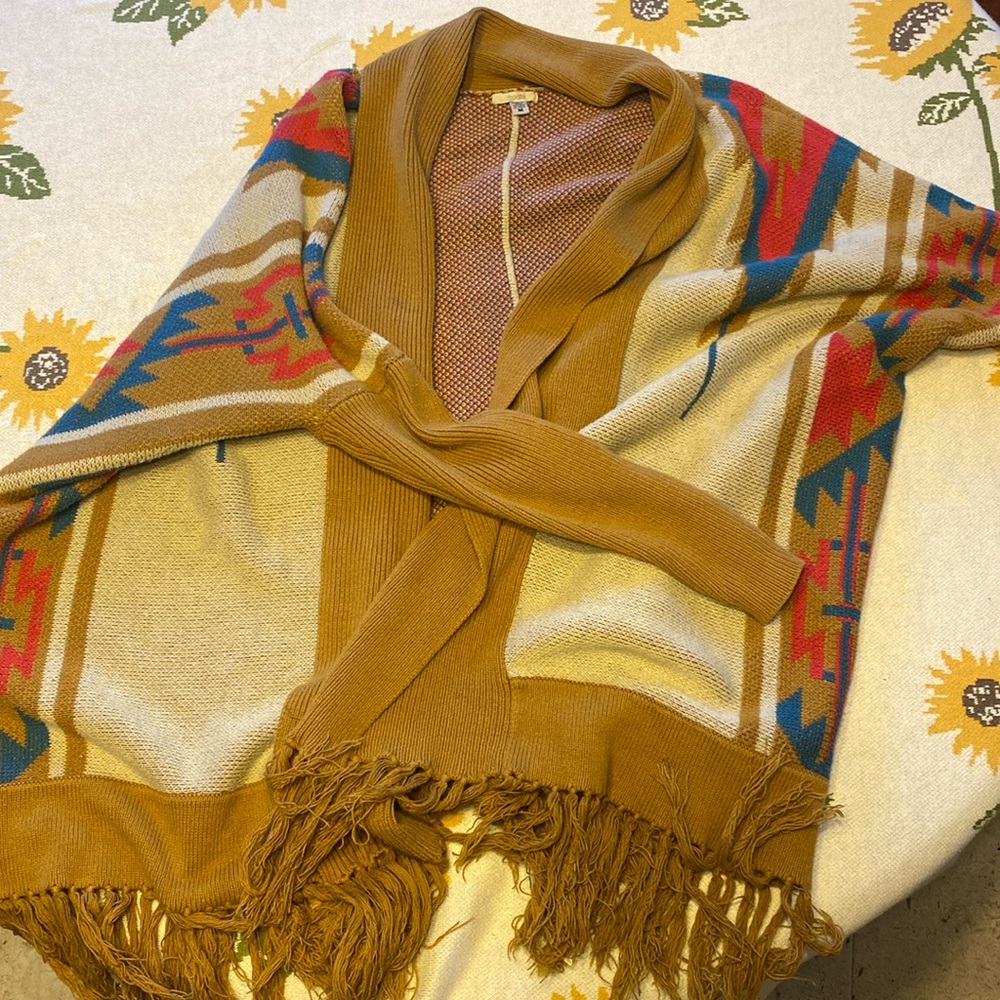 Ecote brand multicolor native pattern cowell neck cardigan/shawl size medium